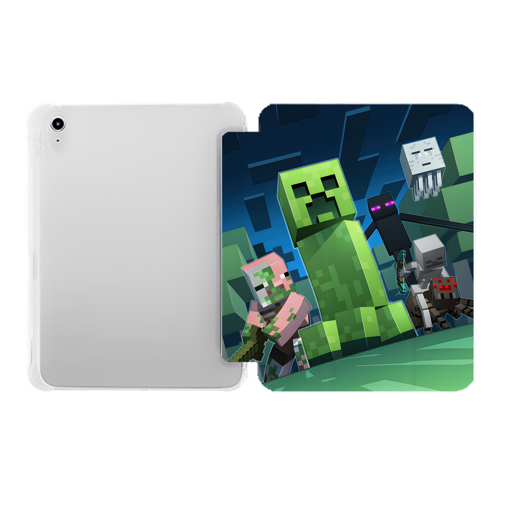 （画像用） マインクラフト ブロックの世界 Minecraft MC Block world IPad ケース ペン収納付き 三つ折りスタンド PUレザー×シリコン 対応機種9.5/10.5/10.9インチ